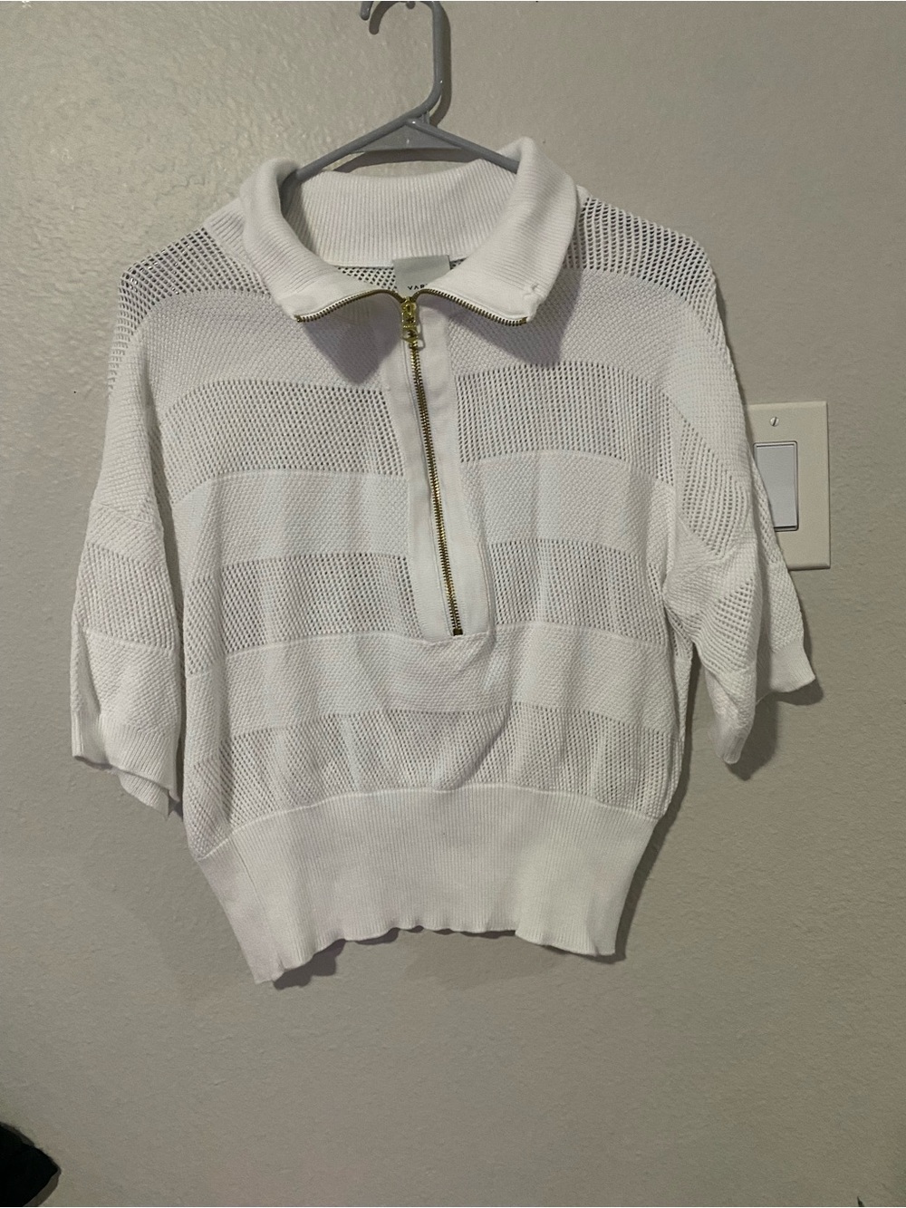 Varley White Mesh Half-Zip Cowl Sweater